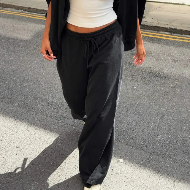 Fashion Casual Loose Drawstring Tight Waist Solid Color Trousers Black - Shop at LoveMi
