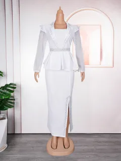 Women's Temperament Commute Business Two-piece Set Hip Skirt Dress - White - View 1