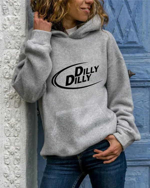 Animal Print Round Neck Hooded Sweater Gray Hooded - Shop at LoveMi