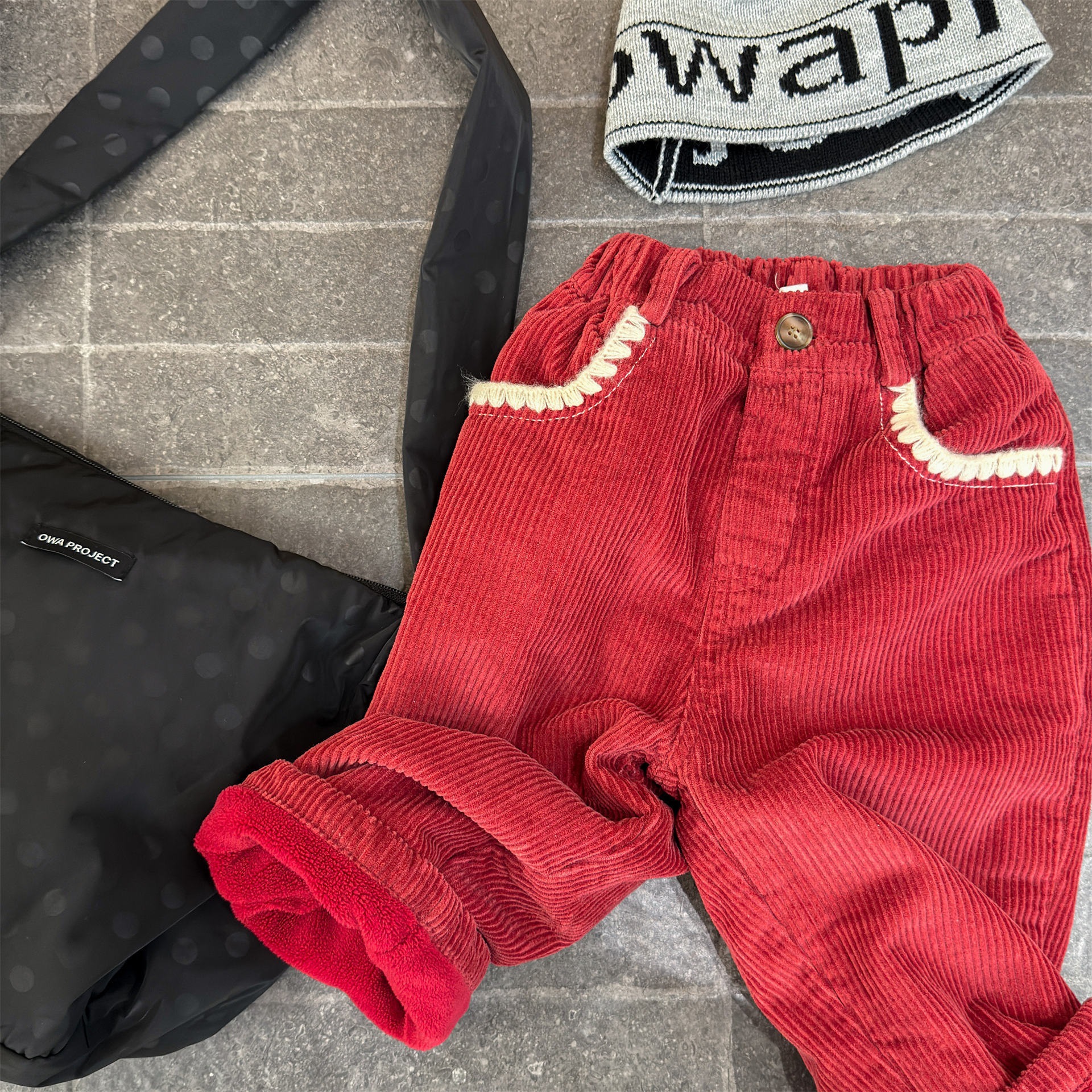 Chic Lace-Trimmed Corduroy Baby Straight-Leg Pants