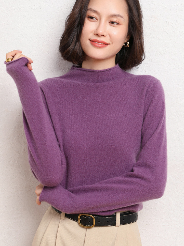 New Simple Half Collar Cashmere Sweater Loose Women's Sweater Purple - Shop at LoveMi