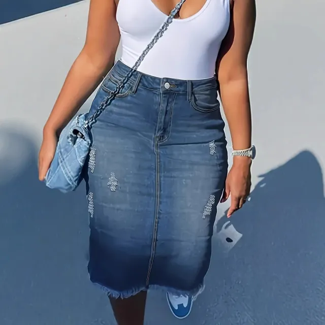 High Waist Slimming Office Lady Skirt Mid length A Line Sheath Skirt Dark Blue - Shop at LoveMi
