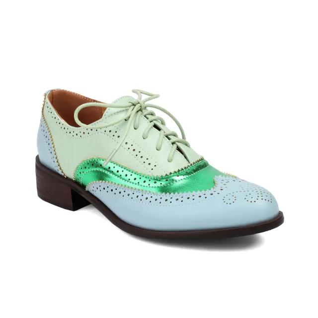 Retro British Contrasting Color Brogue High cut Lace up Shoes Green - Shop at LoveMi