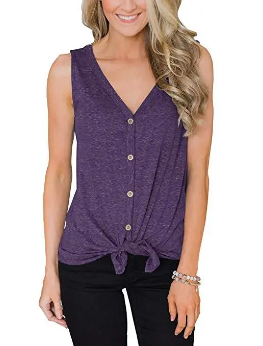 Women's V Neck Sleeveless Bottoming Shirt Top Purple - Shop at LoveMi