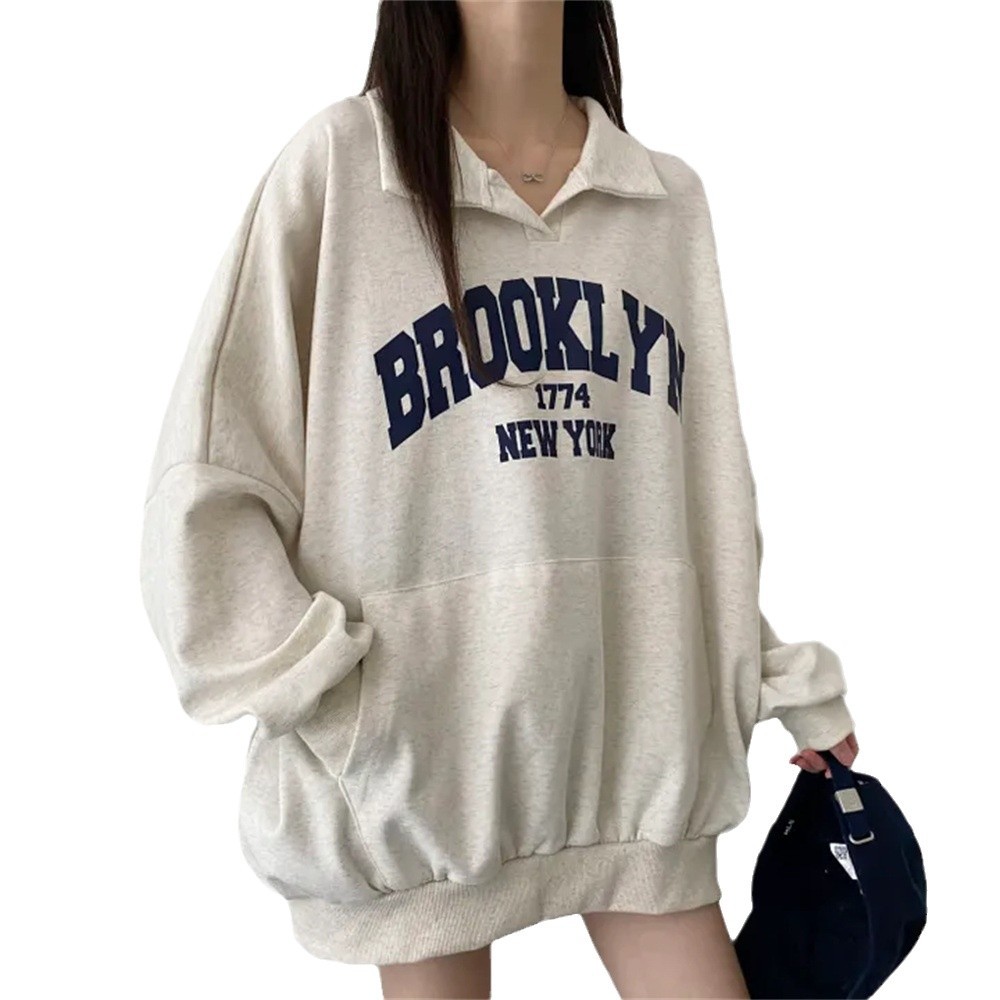 Polo Sweater Loose Fleece-lined Padded Pullover