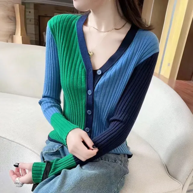Fashion Special Multicolor V neck Knitted Cardigan Women Blue - Shop at LoveMi