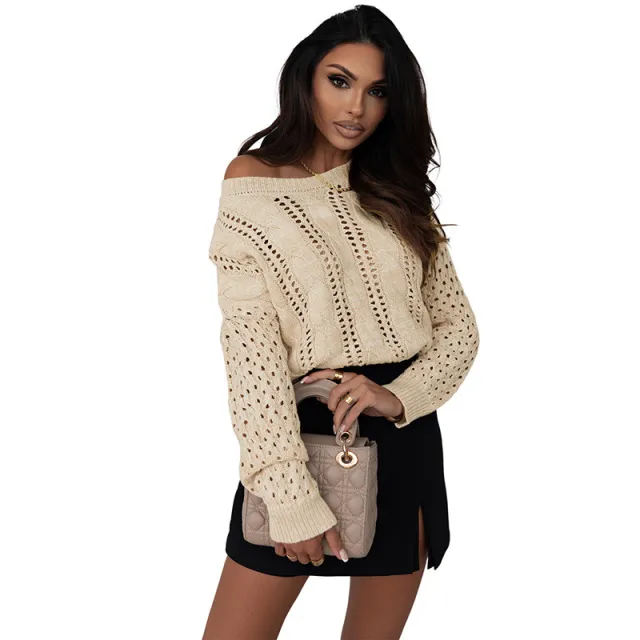 European And American Leisure Solid Color Round Neck Idle Style Knitwear For Women Khaki - Shop at LoveMi