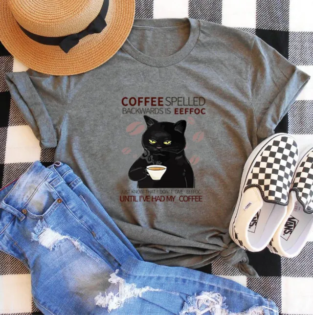 Women's Fashion Casual Printing Cat Pattern T shirt Dark Gray T Color - Shop at LoveMi
