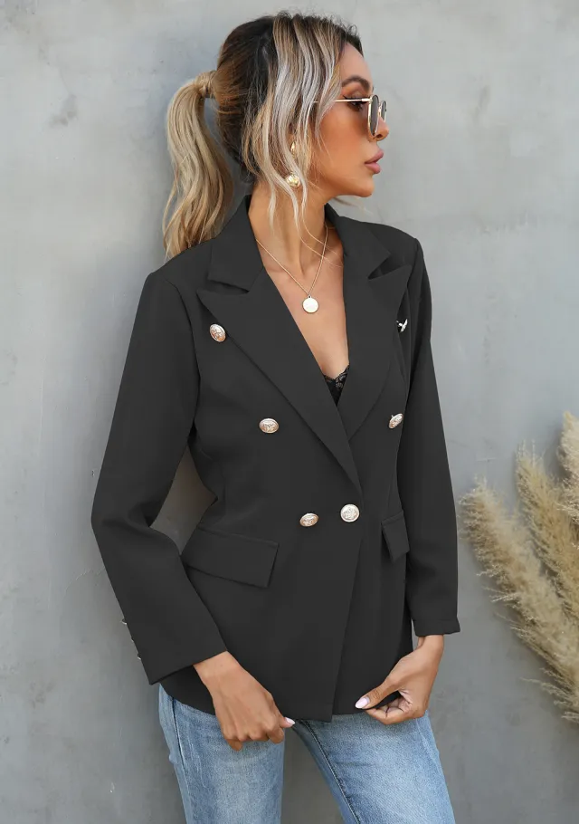 Lapel Button Small Suit Long Sleeve Jacket 109996 Black - Shop at LoveMi