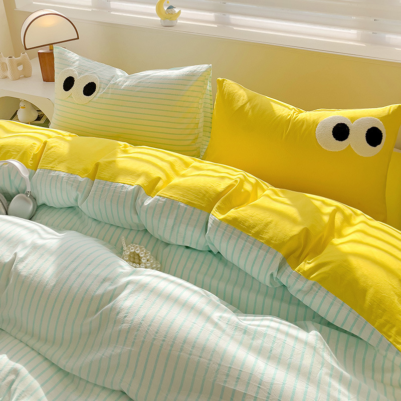 Big Eyes Four-piece Bedding Set Sanding Duvet Cover Bedding Suit - Image 2
