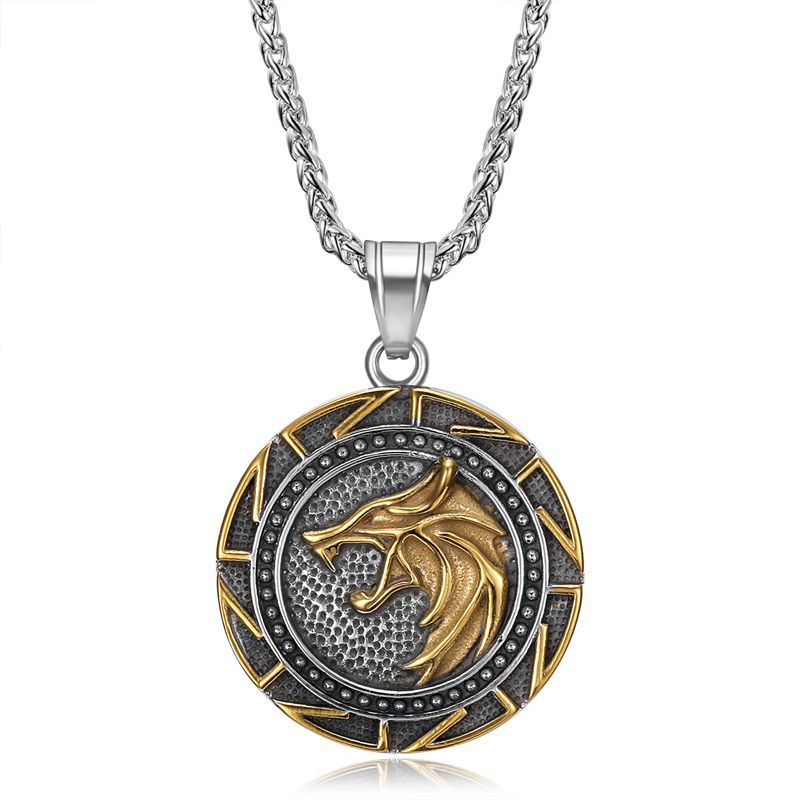 Wolf Head Titanium Steel Gold-plated Pendant Necklace