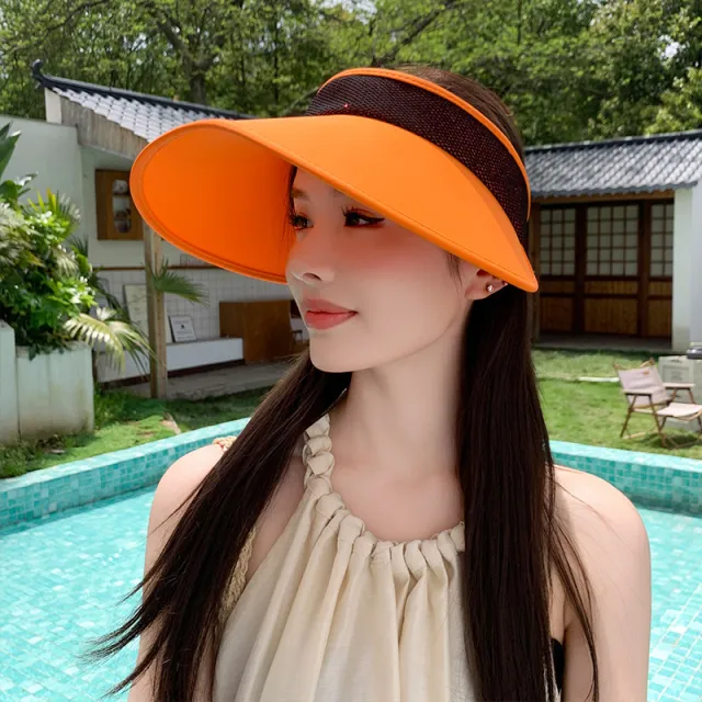 Summer UV Protection Outdoor Face Cover Sun proof Big Brim Comfortable Breathable Effective Sun Protection Visor Cap Orange - Shop at LoveMi