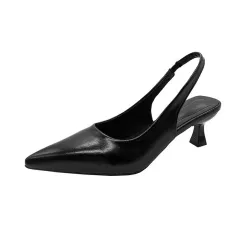 Women's Pointed Toe Mid Heel Elastic Sleeve High Heels - Black - View 1