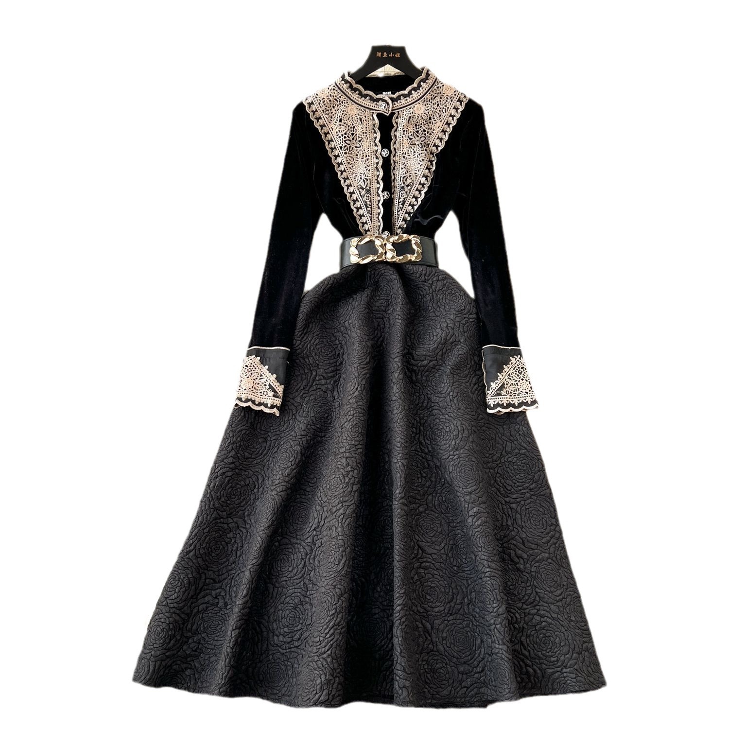 French Vintage Court Style Machine Embroidery Dress