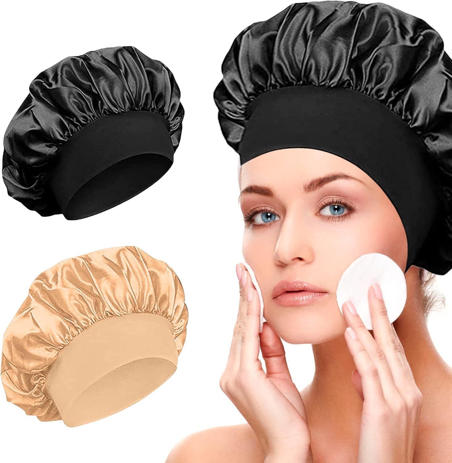 Wide-brimmed High Elastic Headscarf Beauty Salon Shower Cap Care Satin Nightcap - Image 28
