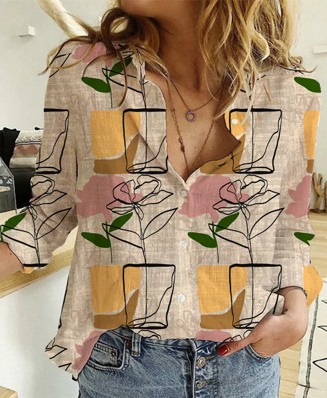 Women's Digital Printing Lapel Long Sleeve Shirt 4 Style 5Xl - Shop at LoveMi