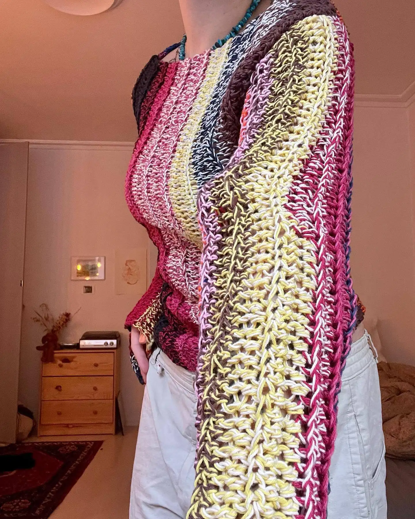 Minority Ethnic Style Mixed Color Knitted Sweater