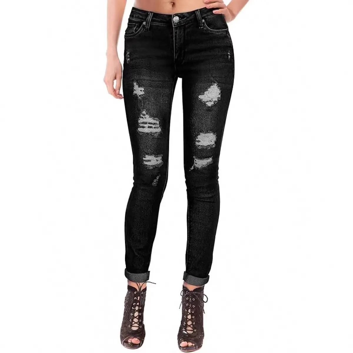 Ripped Skinny Jeans EU Size Slim-Fit Versatile