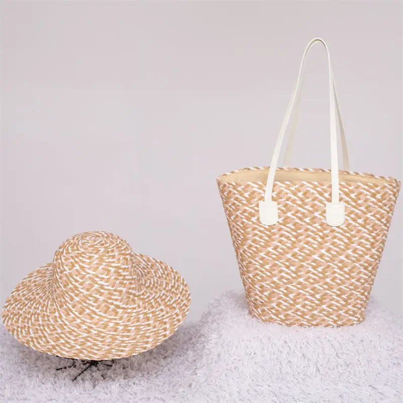 Large-capacity Straw Bag And Straw Hat Two-piece Set