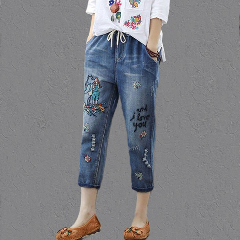 Women's Denim Cropped Harem Pants Loose 9903 Bear Ninth 26 - Shop at LoveMi