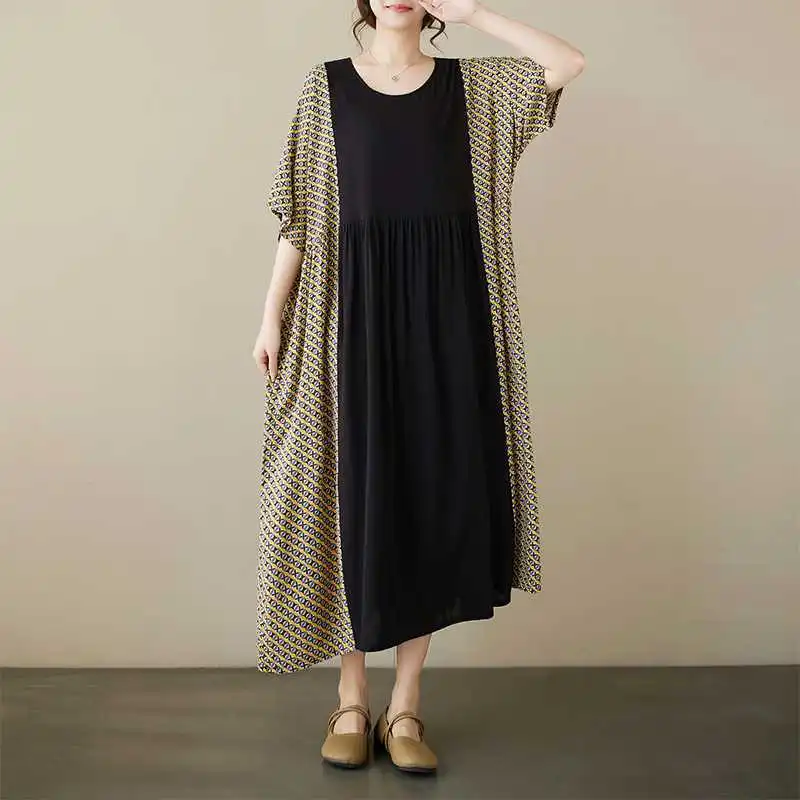Plus Size Women's Round Neck Short Sleeve Large Swing Dress