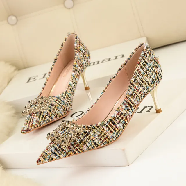 Skinny High Heels Stiletto Heel Shallow Mouth Pointed Toe Black - Shop at LoveMi