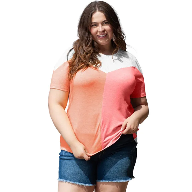 European And American Leisure Style Printed Plus Size Short Sleeve Top Pink - Shop at LoveMi