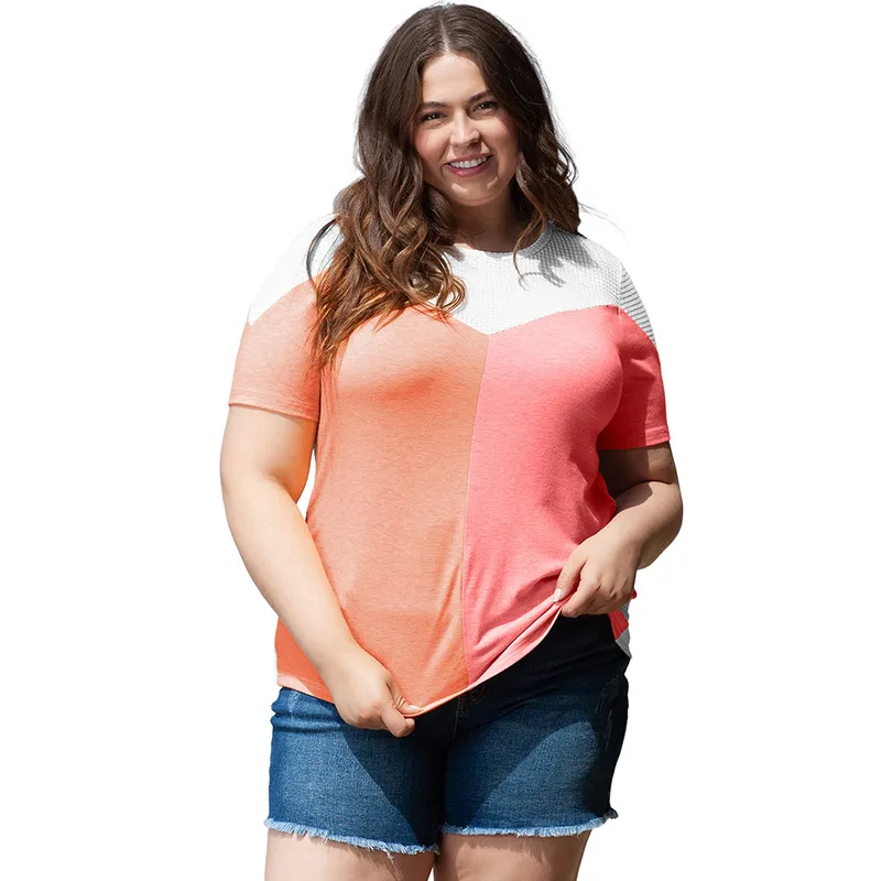 European And American Leisure Style Printed Plus Size Short Sleeve Top - Pink