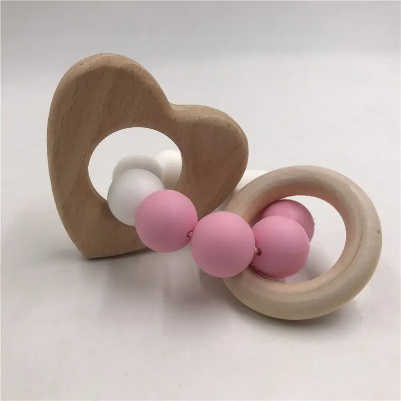 Wooden Baby Bracelet Animal Teether Silicone Beads Rattle Drum Stroller Accessories Toys