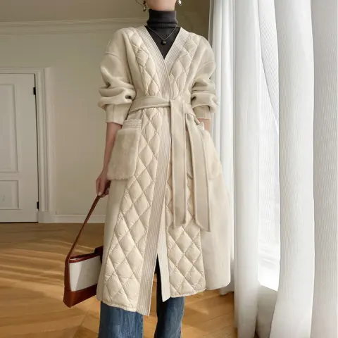 Cashmere Coat Down Jacket Women's Stitching White Goose Mid-length