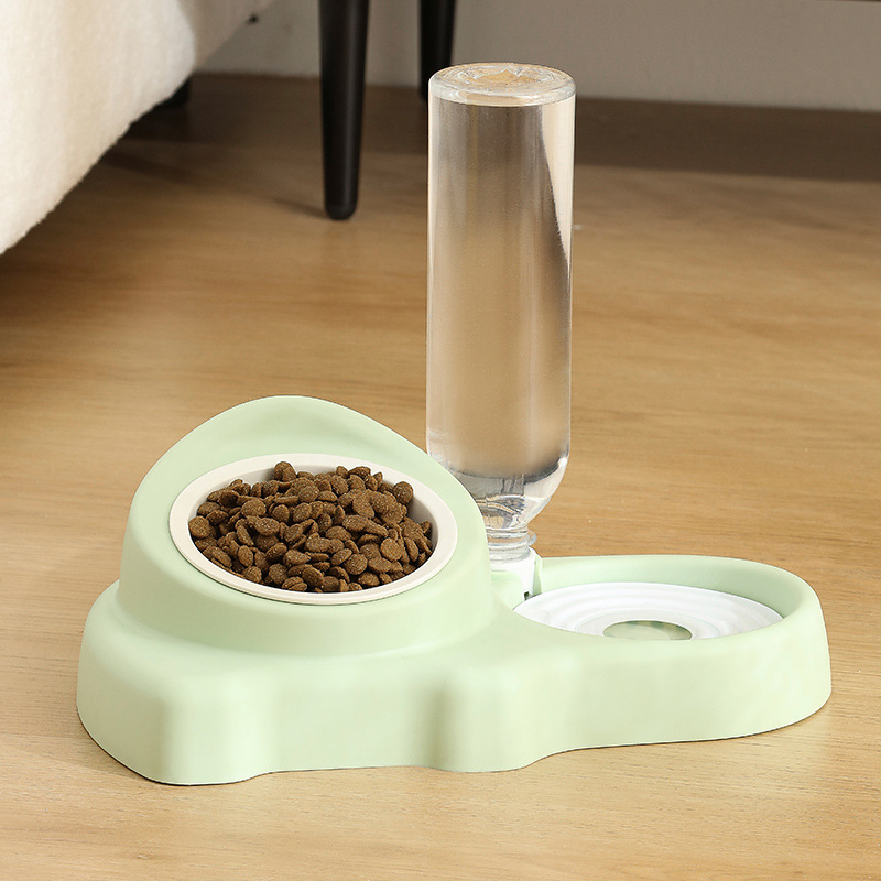 Cat Ceramic Double Automatic Water Fountain And Feeding Bowl Ceramic Bowl Green