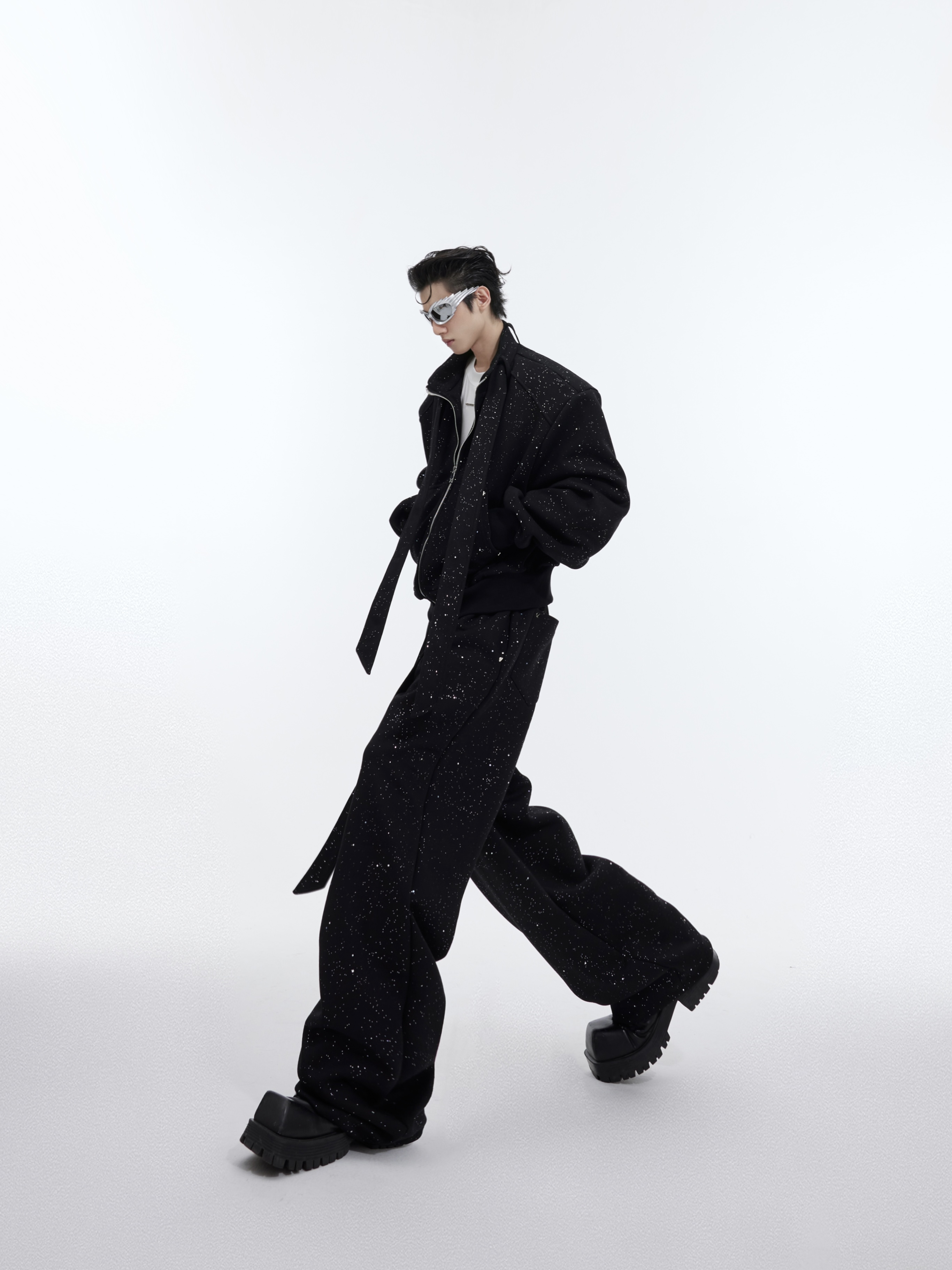 Stand Collar Sweater Suit Tie Stitching Jacket