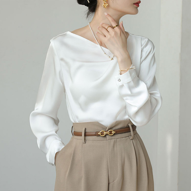 French White Satin Design Irregular Versatile Shirt Top