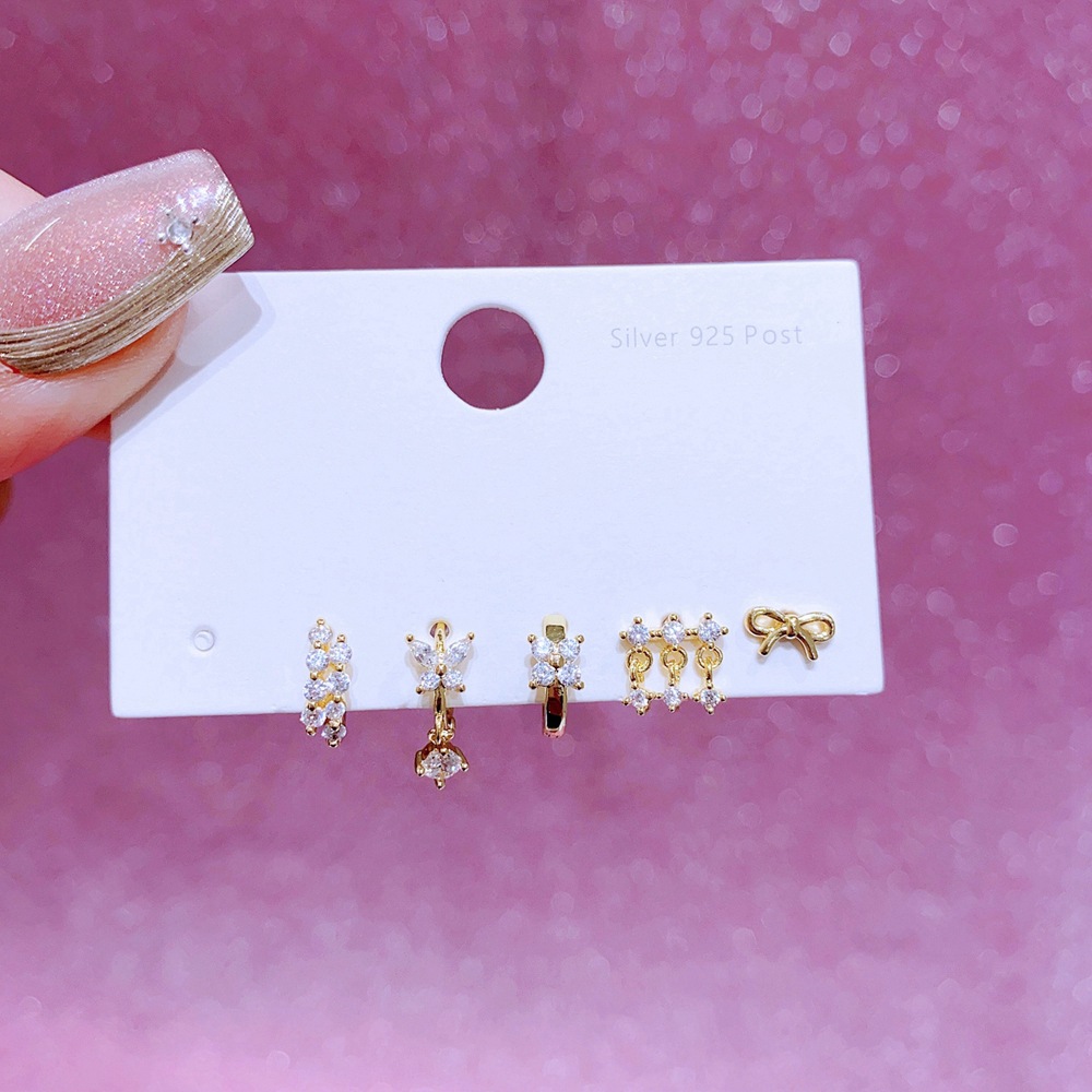 Niche Super Zircon Earrings Copper Plated Real Gold Geometric Ear Studs