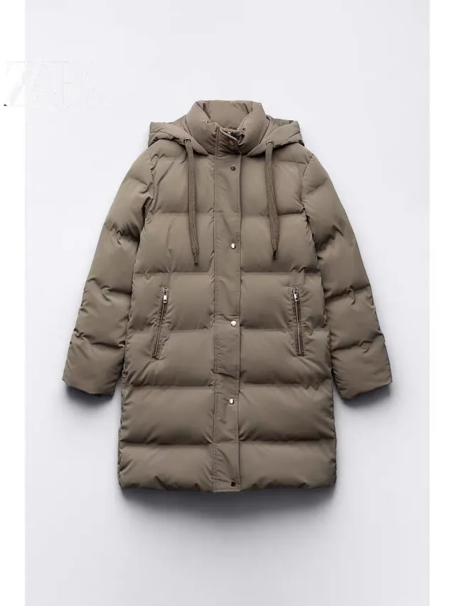 Cotton Jacket Hooded Slim Fit Slimming And Warm Long Bread Coat Brown - Shop at LoveMi