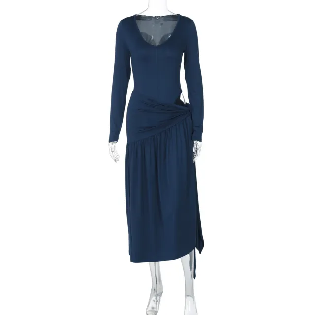 Women's Fashion Sexy Long sleeved Jumpsuit Lace up Dark Blue - Shop at LoveMi