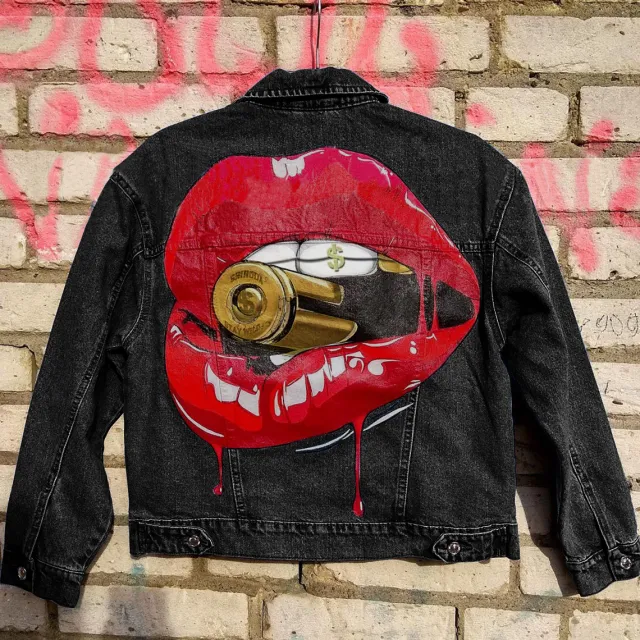 Female European And American style Mid length Loose Denim Jacket Pure Red And Black - Shop at LoveMi