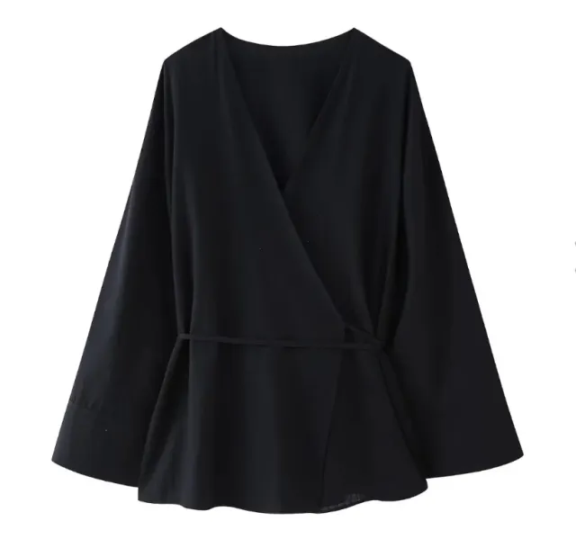 Casual Loose Tied Pajamas Trousers Suit Black Top - Shop at LoveMi
