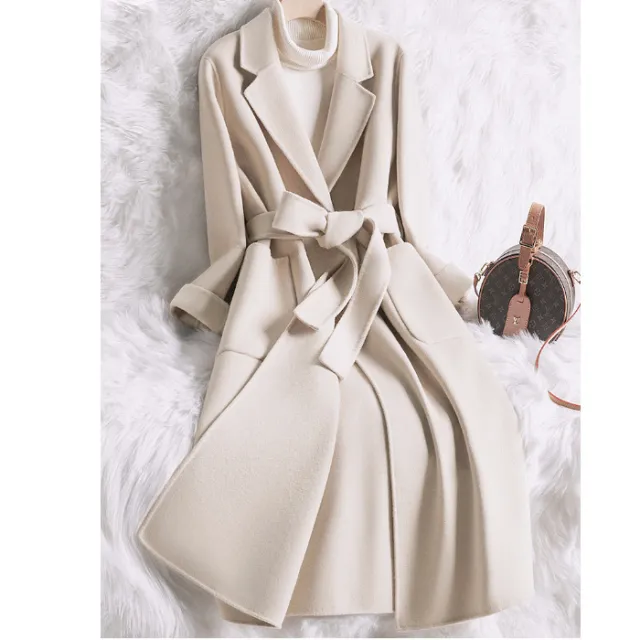 Autumn And Winter Creamy white Temperament Slim fit Woolen Coat Women Creamy White - Shop at LoveMi