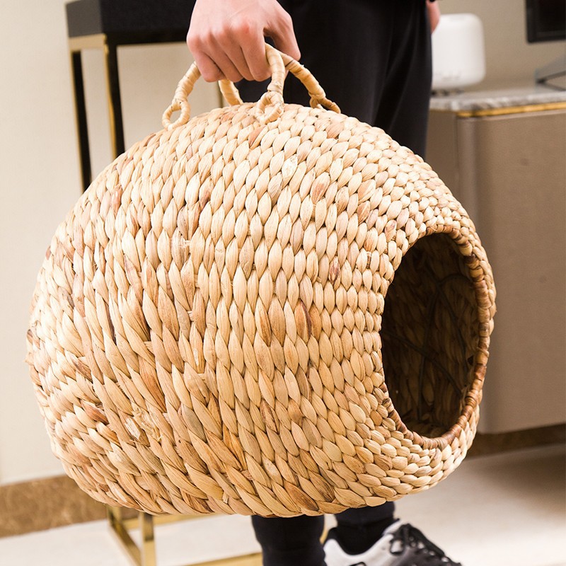 Pet Toy Basket Bone Shape Hyacinth Storage Box