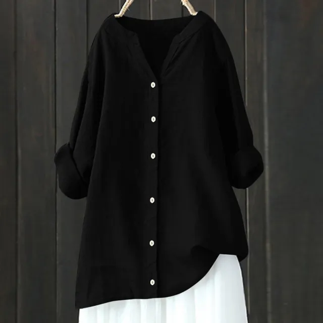 Women's Cotton And Linen Long Sleeve Button Shirt Black - Shop at LoveMi
