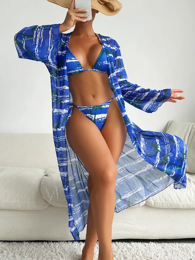 Special Fabric Printed Bikini I Blouse Three piece Women's Swimsuit Pattern I - Shop at LoveMi