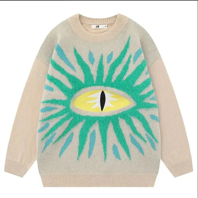 High Street Dark Three dimensional Glasses Jacquard Design Sweater White - Shop at LoveMi