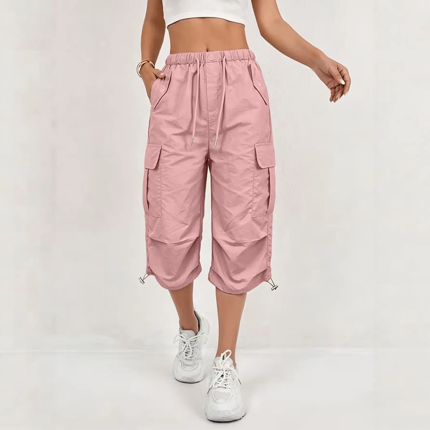 Loose Fitting Casual Drawstring Solid-color European
