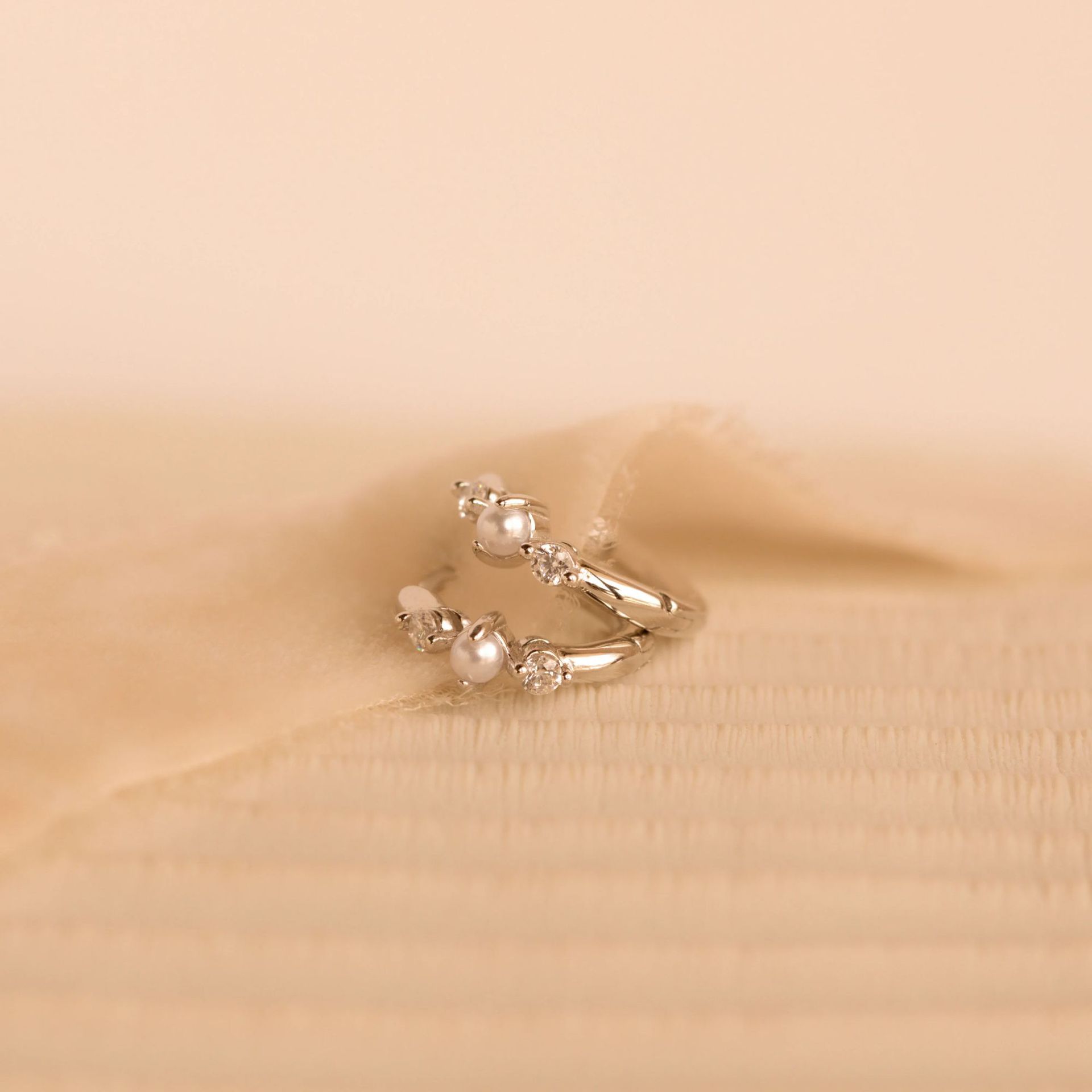 Delicate Pearl Diamond Ring Earrings Elegant Copper Micro Inlay