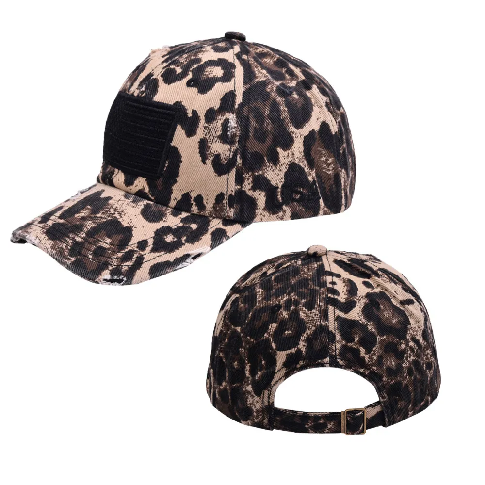 Letter Embroidery USA Flag Baseball Hat - Leopard Print