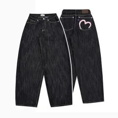 Heart Printing Jeans Women's High Waist Straight Casual - Black Bamboo Joint - View 1
