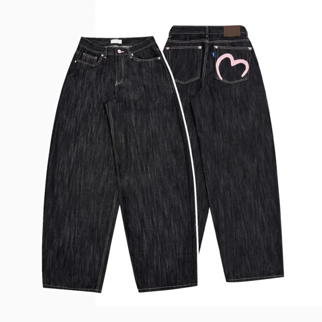 Heart Printing Jeans Women's High Waist Straight Casual Black - Shop at LoveMi