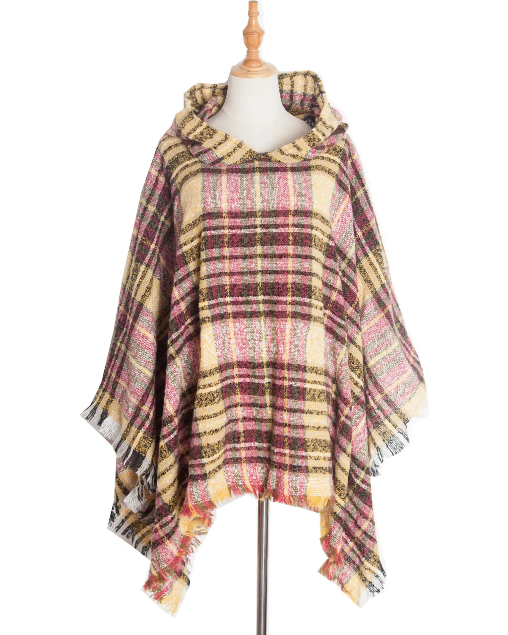 Spring Autumn And Winter Plaid Ribbon Cap Cape And Shawl - Dp6 01 Yellow