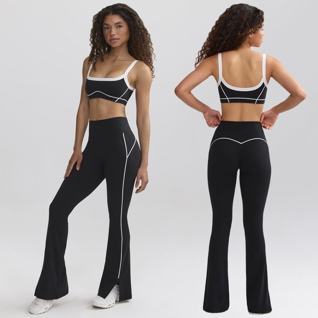 Nude Feel High Elastic Sports Contrast Color Bra Shoulder Straps Fitness Yoga Suit